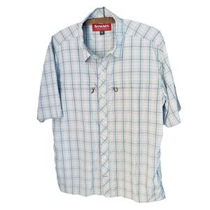 SIMMS Shirt‎ Mens Medium Performance Fly Fishing Short Sleeve Plaid Gorpcore